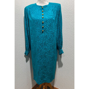 Vintage Liz Claiborne Sheath Dress 100% Silk Teal Green 80s Sz 6